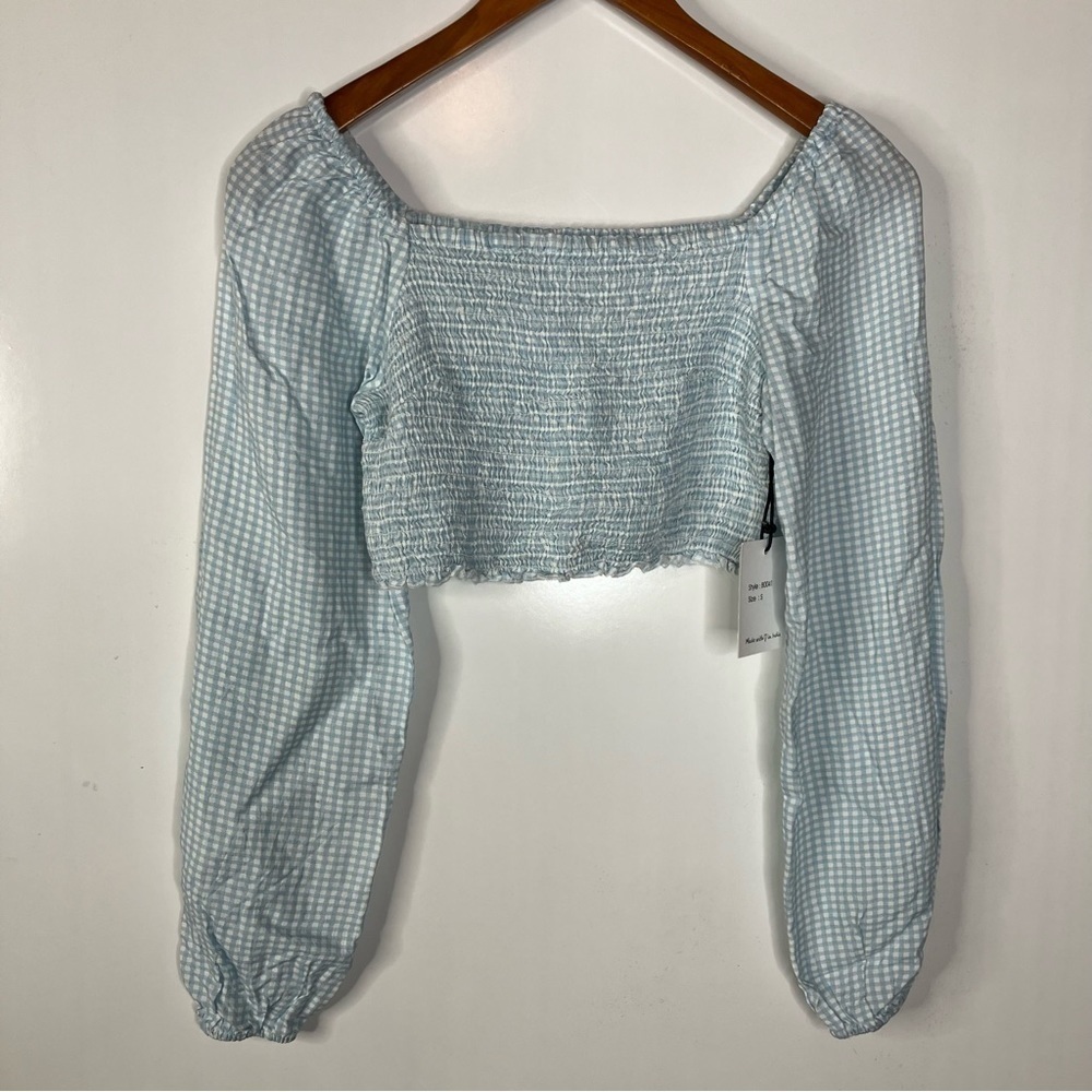 Japna Blue Gingham Smocked Crop Top Size Small